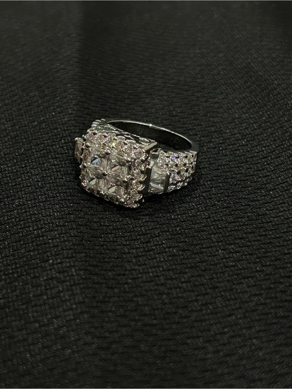 Classic Silver plated Square Halo moissanite Cocktail/engagement/gift Ring